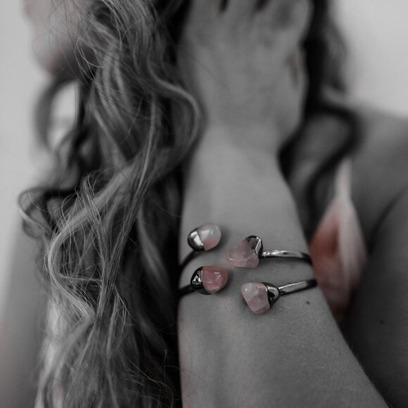 Rose Quartz, Polished Crystal, Layered Bangle - Picture 5 of 9